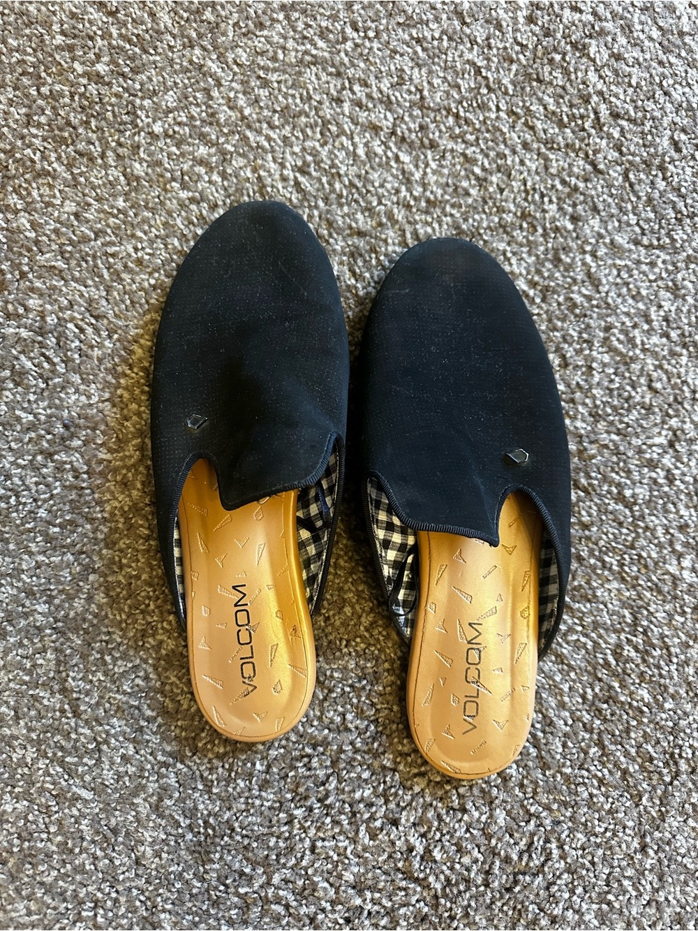 Volcom Black Slip-On Mules with Tan Footbed